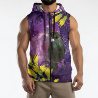 New Zealand Tui Bird Matariki Sleeveless Zip Hoodie Kowhai Flower Silver Fern Galaxy Maori Pattern LT22 - Polynesian Pride