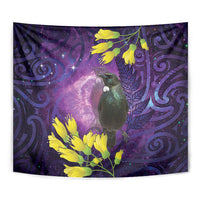 New Zealand Tui Bird Matariki Tapestry Kowhai Flower Silver Fern Galaxy Maori Pattern LT22 - Polynesian Pride