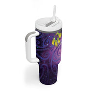 New Zealand Tui Bird Matariki Tumbler With Handle Kowhai Flower Silver Fern Galaxy Maori Pattern LT22 - Polynesian Pride