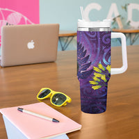 New Zealand Tui Bird Matariki Tumbler With Handle Kowhai Flower Silver Fern Galaxy Maori Pattern LT22 - Polynesian Pride