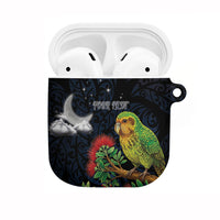New Zealand Kakapo Matariki Personalised AirPods Case Pohutukawa Flower Galaxy Maori Pattern LT22 Black - Polynesian Pride