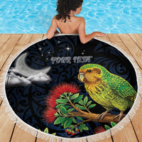 New Zealand Kakapo Matariki Personalised Beach Blanket Pohutukawa Flower Galaxy Maori Pattern