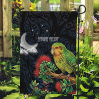 New Zealand Kakapo Matariki Personalised Garden Flag Pohutukawa Flower Galaxy Maori Pattern LT22 Garden Flag Black - Polynesian Pride