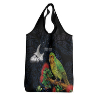 New Zealand Kakapo Matariki Personalised Grocery Bag Pohutukawa Flower Galaxy Maori Pattern