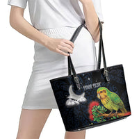 New Zealand Kakapo Matariki Personalised Leather Tote Bag Pohutukawa Flower Galaxy Maori Pattern LT22 - Polynesian Pride