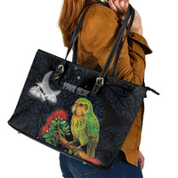 New Zealand Kakapo Matariki Personalised Leather Tote Bag Pohutukawa Flower Galaxy Maori Pattern LT22 - Polynesian Pride