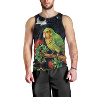 New Zealand Kakapo Matariki Personalised Men Tank Top Pohutukawa Flower Galaxy Maori Pattern LT22 - Polynesian Pride