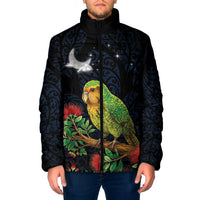 New Zealand Kakapo Matariki Personalised Padded Jacket Pohutukawa Flower Galaxy Maori Pattern
