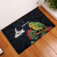 New Zealand Kakapo Matariki Personalised Rubber Doormat Pohutukawa Flower Galaxy Maori Pattern