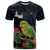New Zealand Kakapo Matariki Personalised T Shirt Pohutukawa Flower Galaxy Maori Pattern LT22 Black - Polynesian Pride