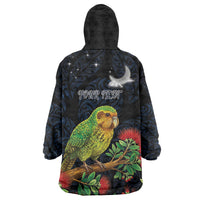 New Zealand Kakapo Matariki Personalised Wearable Blanket Hoodie Pohutukawa Flower Galaxy Maori Pattern LT22 - Polynesian Pride