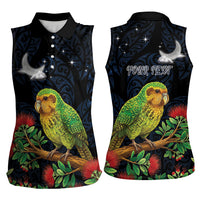 New Zealand Kakapo Matariki Personalised Women Sleeveless Polo Shirt Pohutukawa Flower Galaxy Maori Pattern LT22 - Polynesian Pride