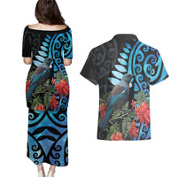 Tui Bird Kakabeak New Zealand Couples Matching Puletasi and Hawaiian Shirt Clianthus Galaxy Maori Koru Pattern LT22 - Polynesian Pride