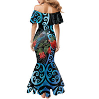 Tui Bird Kakabeak New Zealand Family Matching Mermaid Dress and Hawaiian Shirt Clianthus Galaxy Maori Koru Pattern LT22 - Polynesian Pride
