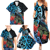 Tui Bird Kakabeak New Zealand Family Matching Summer Maxi Dress and Hawaiian Shirt Clianthus Galaxy Maori Koru Pattern LT22 - Polynesian Pride
