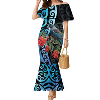 Tui Bird Kakabeak New Zealand Mermaid Dress Clianthus Galaxy Maori Koru Pattern LT22 Women Blue - Polynesian Pride