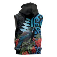 Tui Bird Kakabeak New Zealand Sleeveless Zip Hoodie Clianthus Galaxy Maori Koru Pattern LT22 - Polynesian Pride