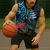 Tui Bird Kakabeak New Zealand Sleeveless Zip Hoodie Clianthus Galaxy Maori Koru Pattern LT22 - Polynesian Pride