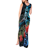 Tui Bird Kakabeak New Zealand Tank Maxi Dress Clianthus Galaxy Maori Koru Pattern LT22 - Polynesian Pride