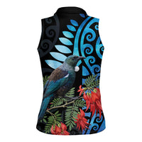 Tui Bird Kakabeak New Zealand Women Sleeveless Polo Shirt Clianthus Galaxy Maori Koru Pattern LT22 - Polynesian Pride