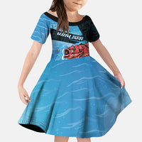 Personalised Snapper Fishing New Zealand Family Matching Long Sleeve Bodycon Dress and Hawaiian Shirt Tamure Fish Hook Maori Pattern LT22 Daughter's Dress Blue - Polynesian Pride