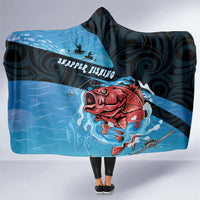Snapper Fishing New Zealand Hooded Blanket Tamure Fish Hook Maori Pattern LT22 One Size Blue - Polynesian Pride