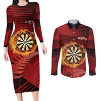 Personalised Darts New Zealand Couples Matching Long Sleeve Bodycon Dress and Long Sleeve Button Shirt Silver Fern Red Color