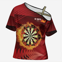 Personalised Darts New Zealand Cross Shoulder Shirt Silver Fern Red Color LT22 Female Red - Polynesian Pride