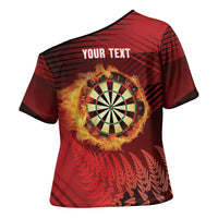 Personalised Darts New Zealand Cross Shoulder Shirt Silver Fern Red Color LT22 - Polynesian Pride