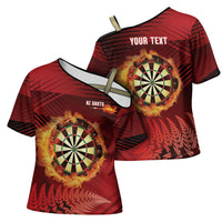 Personalised Darts New Zealand Cross Shoulder Shirt Silver Fern Red Color LT22 - Polynesian Pride