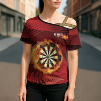 Personalised Darts New Zealand Cross Shoulder Shirt Silver Fern Red Color LT22 - Polynesian Pride