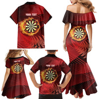 Personalised Darts New Zealand Family Matching Mermaid Dress and Hawaiian Shirt Silver Fern Red Color LT22 - Polynesian Pride