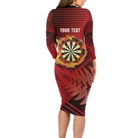 Personalised Darts New Zealand Long Sleeve Bodycon Dress Silver Fern Red Color LT22 - Polynesian Pride