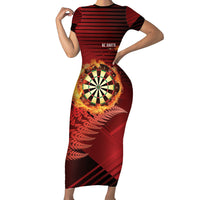 Personalised Darts New Zealand Short Sleeve Bodycon Dress Silver Fern Red Color LT22 Long Dress Red - Polynesian Pride