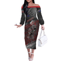 Personalised Cycling New Zealand Off The Shoulder Long Sleeve Dress Aotearoa Pride Sportswear LT22 Women Red - Polynesian Pride
