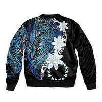 Cook Islands Maori Language Week Bomber Jacket Tiare Maori Kuki Airani Blue Pattern
