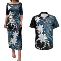 Cook Islands Maori Language Week Couples Matching Puletasi and Hawaiian Shirt Tiare Maori Kuki Airani Blue Pattern