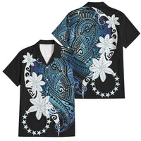Cook Islands Maori Language Week Family Matching Off The Shoulder Long Sleeve Dress and Hawaiian Shirt Tiare Maori Kuki Airani Blue Pattern