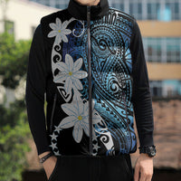 Cook Islands Maori Language Week Sleeveless Puffer Jacket Tiare Maori Kuki Airani Blue Pattern