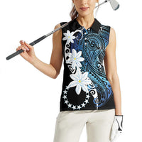 Cook Islands Maori Language Week Women Sleeveless Polo Shirt Tiare Maori Kuki Airani Blue Pattern
