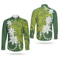 Cook Islands Maori Language Week Couples Matching Short Sleeve Bodycon Dress and Long Sleeve Button Shirt Tiare Maori Kuki Airani Green Pattern
