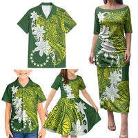 Cook Islands Maori Language Week Family Matching Puletasi and Hawaiian Shirt Tiare Maori Kuki Airani Green Pattern