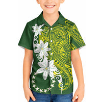 Cook Islands Maori Language Week Kid Hawaiian Shirt Tiare Maori Kuki Airani Green Pattern