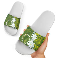 Cook Islands Maori Language Week Slide Sandals Tiare Maori Kuki Airani Green Pattern
