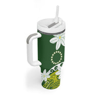 Cook Islands Maori Language Week Tumbler With Handle Tiare Maori Kuki Airani Green Pattern