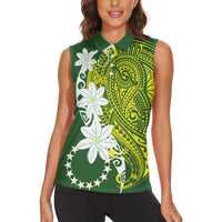 Cook Islands Maori Language Week Women Sleeveless Polo Shirt Tiare Maori Kuki Airani Green Pattern