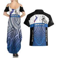 Personalised Cycling New Zealand Couples Matching Summer Maxi Dress and Hawaiian Shirt Aotearoa Map Fern Maori Pattern LT22 - Polynesian Pride