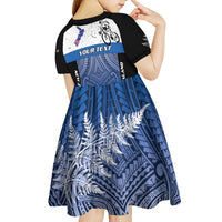 Personalised Cycling New Zealand Kid Short Sleeve Dress Aotearoa Map Fern Maori Pattern LT22 - Polynesian Pride