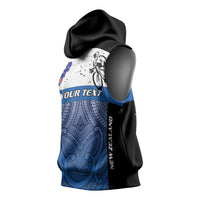 Personalised Cycling New Zealand Sleeveless Hoodie Aotearoa Map Fern Maori Pattern LT22 - Polynesian Pride