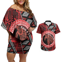 Personalised Tonga Language Week Couples Matching Off Shoulder Short Dress and Hawaiian Shirt Heilala Turtle Malo E Lelei